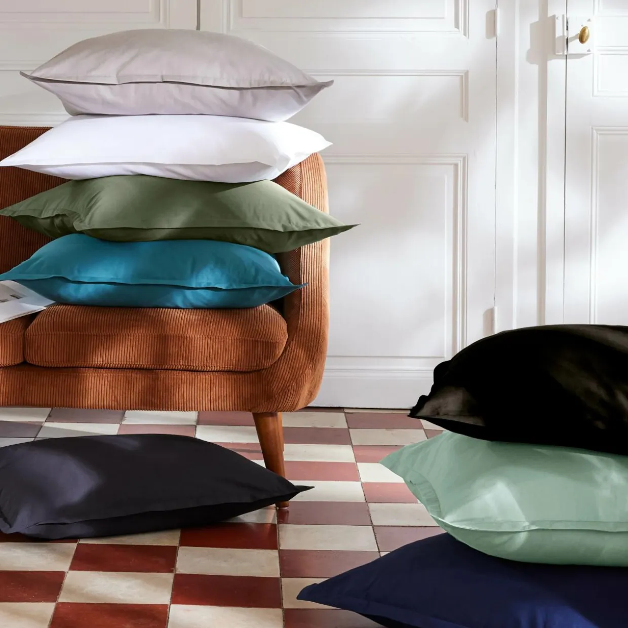 Taie de traversin percale de coton (L185 cm) Cali Noire