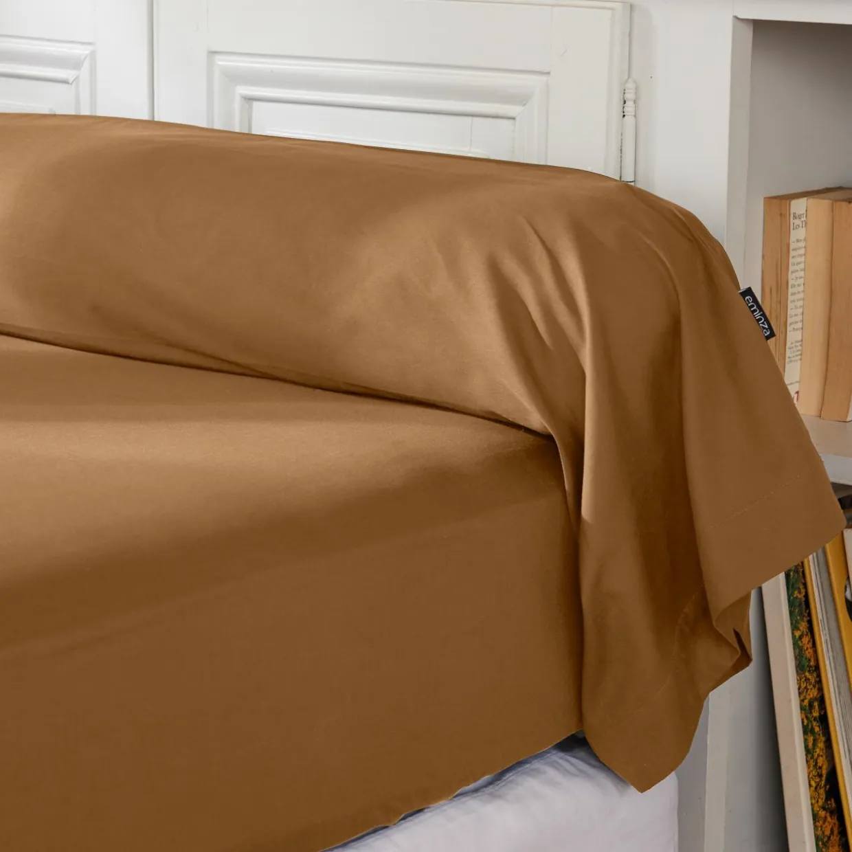 Taie de traversin percale de coton (L185 cm) Cali Camel