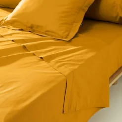 Taie de traversin percale de coton (L185 cm) Cali Jaune moutarde