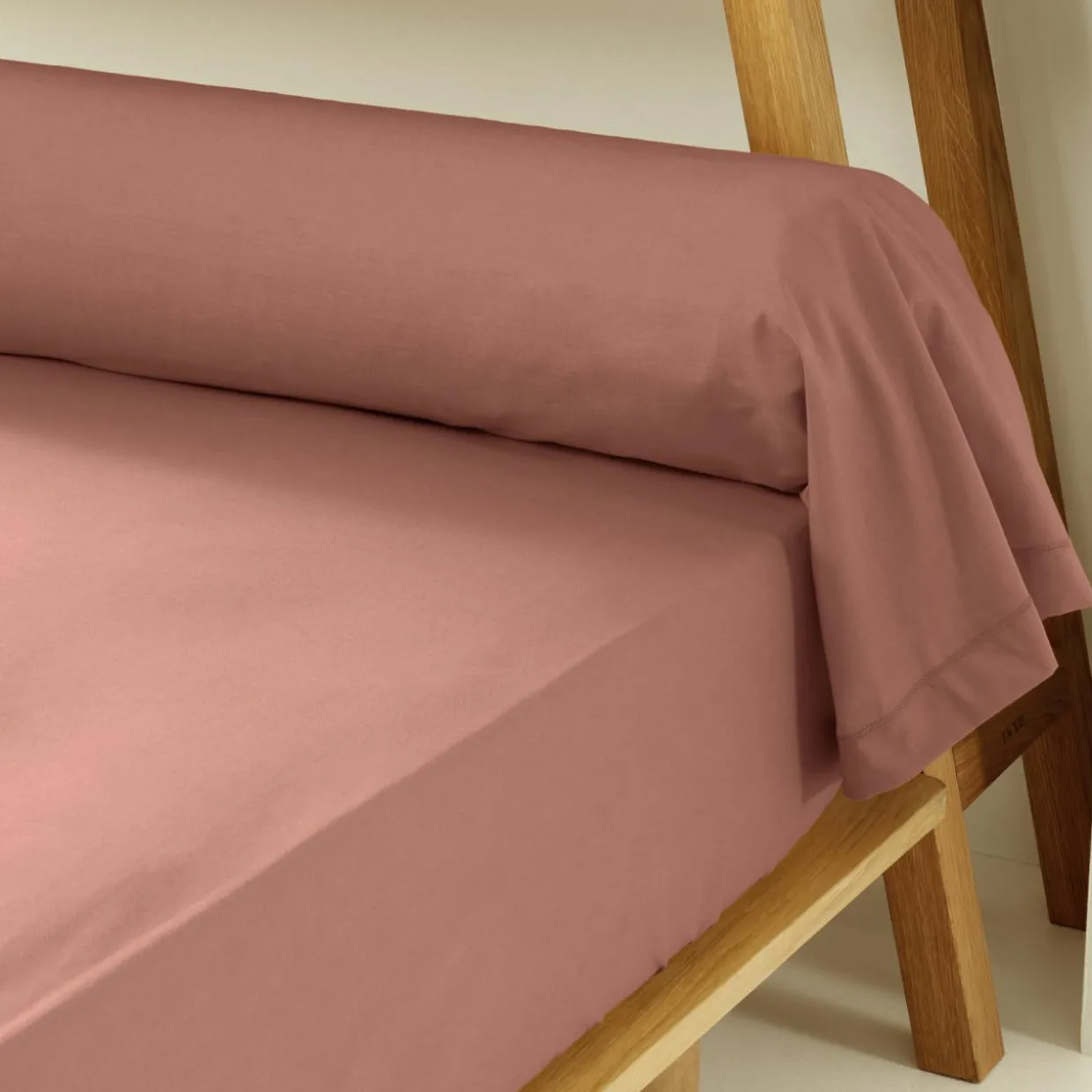 Taie de traversin percale de coton (L185 cm) Cali Bois de rose