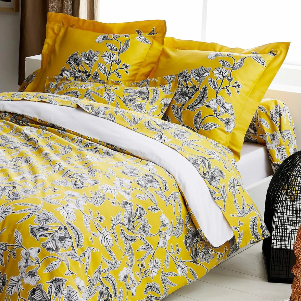 Taie de traversin satin de coton (L200 cm) Botanic Jaune