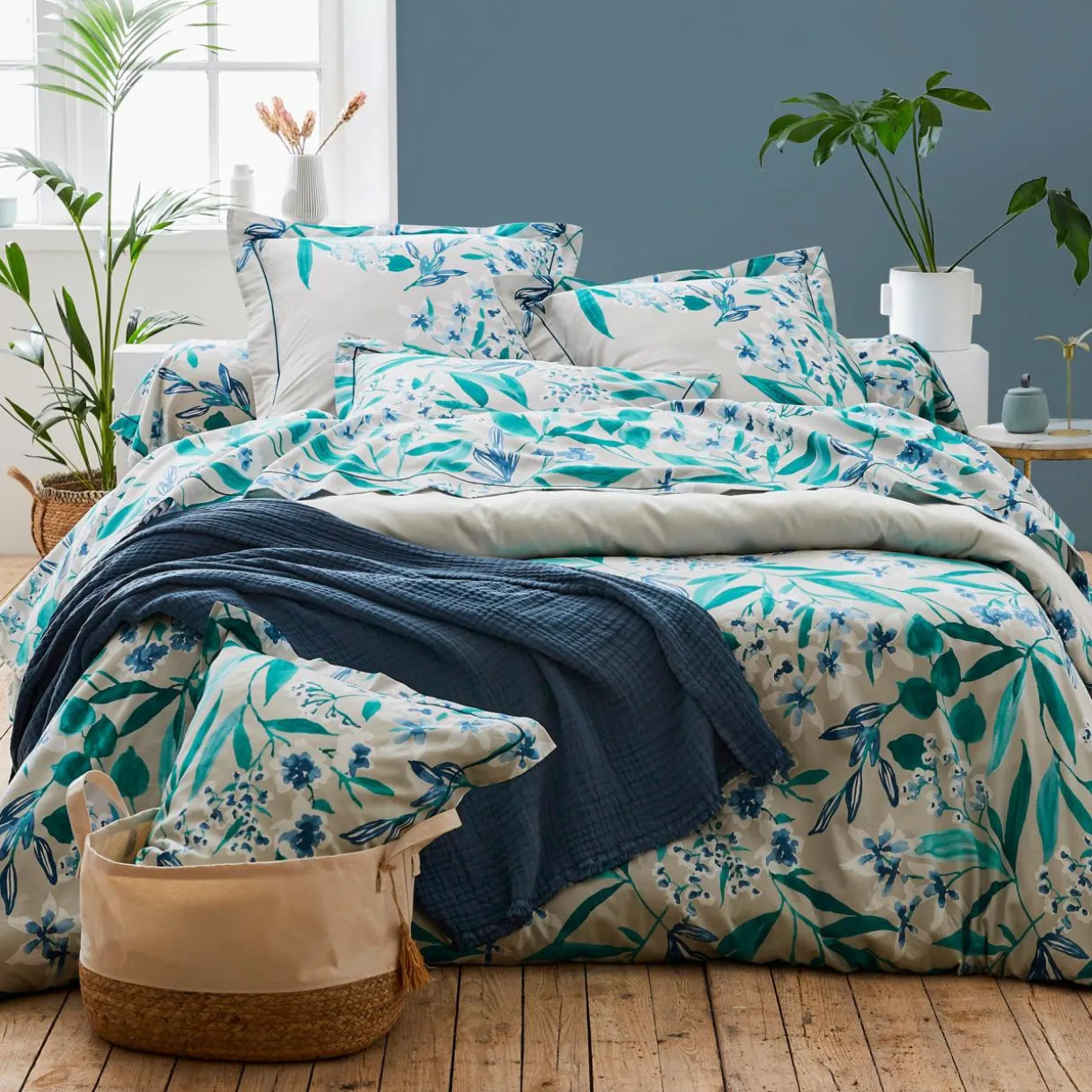 Taie de traversin satin de coton (L200 cm) Frida Vert émeraude