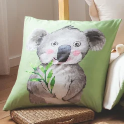 Taie d'oreiller carrée enfant percale de coton ( 65 x 65 cm) Panda Verte