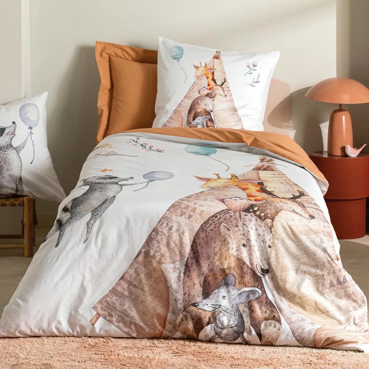 Taie d'oreiller carrée enfant percale de coton ( 65 x 65 cm) Tipi Multicolore