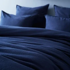 Taie d'oreiller carrée flanelle de coton (63 x 63 cm) Nina Bleu nuit