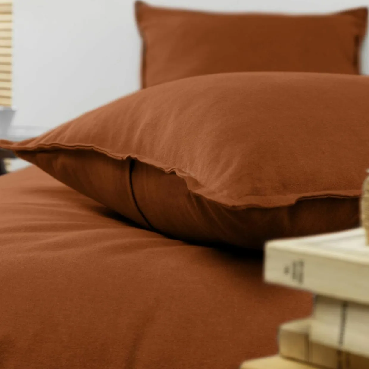 Taie d'oreiller carrée flanelle de coton (63 x 63 cm) Nina Terracotta