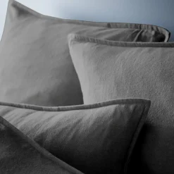 Taie d'oreiller carrée flanelle de coton (63 x 63 cm) Théa Gris anthracite