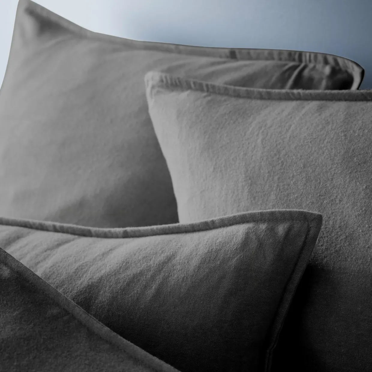 Taie d'oreiller carrée flanelle de coton (63 x 63 cm) Théa Gris anthracite