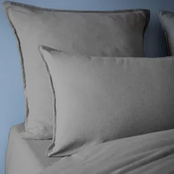 Taie d'oreiller carrée flanelle de coton (63 x 63 cm) Théa Gris anthracite