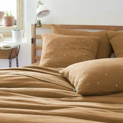 Taie d'oreiller carrée gaze de coton (60 x 60 cm) Gaïa Chic Camel
