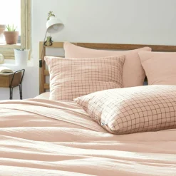 Taie d'oreiller carrée gaze de coton (60 x 60 cm) Gaïa Mix Rose poudré