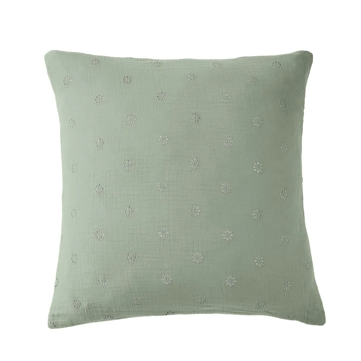 Taie d'oreiller carrée gaze de coton (60 x 60 cm) Gaïa Boho Vert eucalyptus