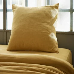 Taie d'oreiller carrée gaze de coton (60 x 60 cm) Gaïa Jaune safran