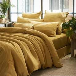 Taie d'oreiller carrée gaze de coton (60 x 60 cm) Gaïa Jaune safran