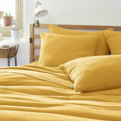 Taie d'oreiller carrée gaze de coton (60 x 60 cm) Gaïa Boho Jaune safran