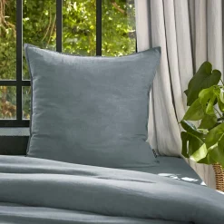 Taie d'oreiller carrée lyocell Tencel™ lavé (63 x 63 cm) Olivia Bleu stone