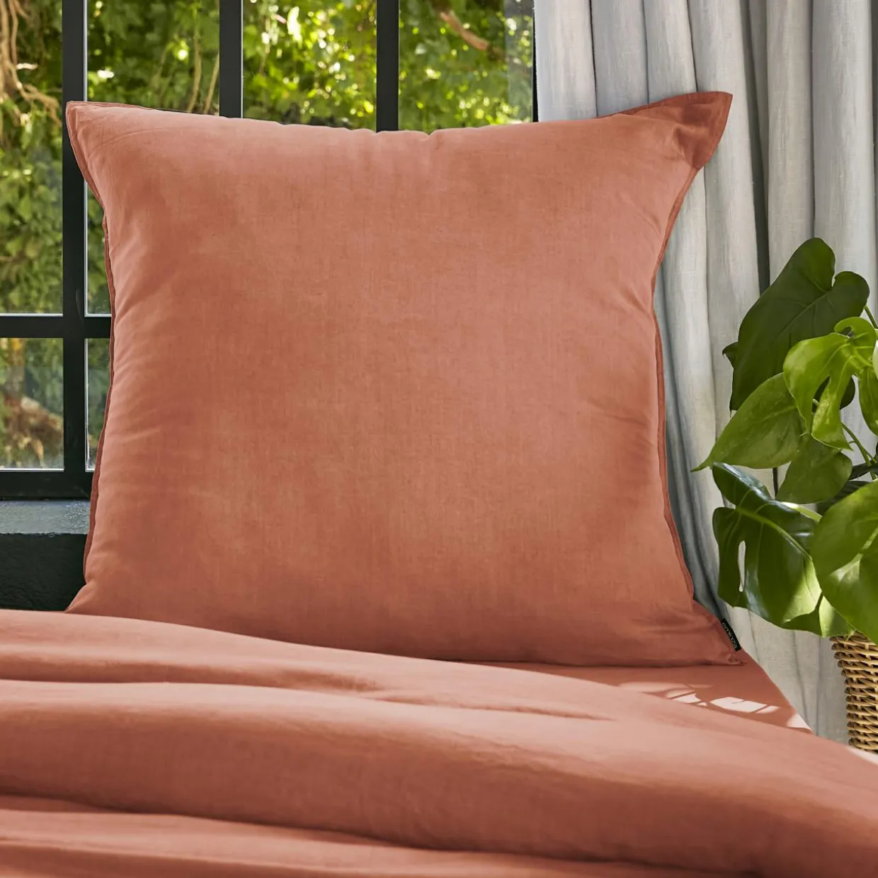Taie d'oreiller carrée lyocell Tencel™ lavé (80 x 80 cm) Olivia Terracotta