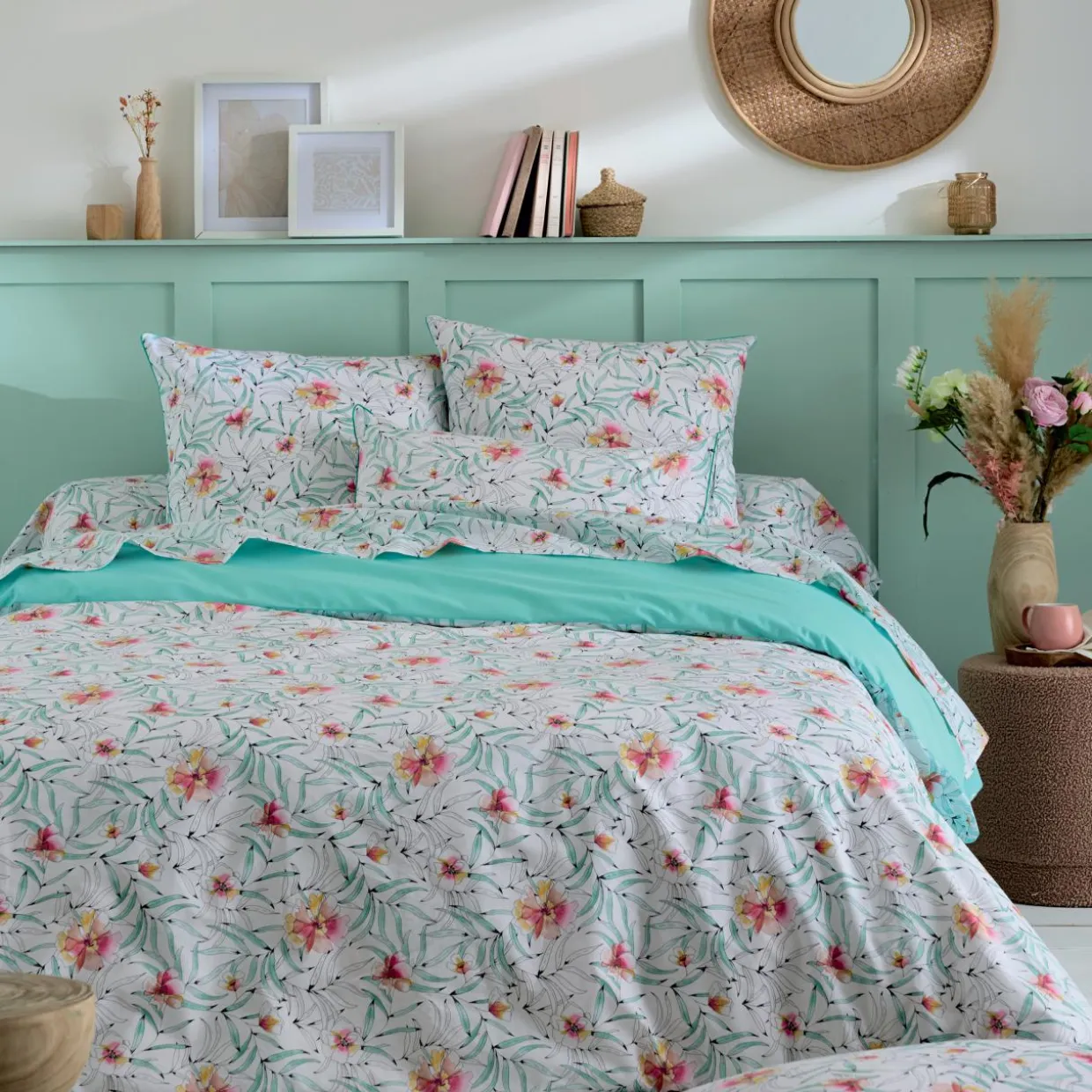 Taie d'oreiller carrée percale de coton (65 x 65 cm) Roxane Multicolore