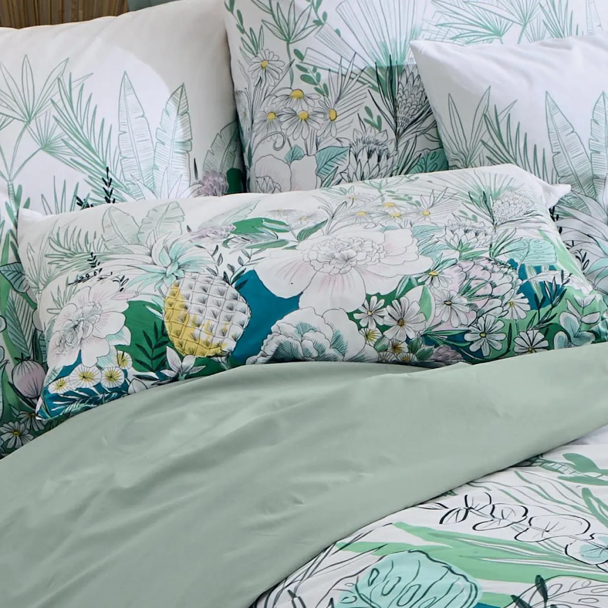 Taie d'oreiller carrée percale de coton (65 x 65 cm) Bali Verte