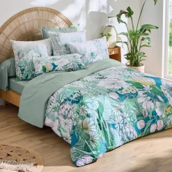 Taie d'oreiller carrée percale de coton (65 x 65 cm) Bali Verte