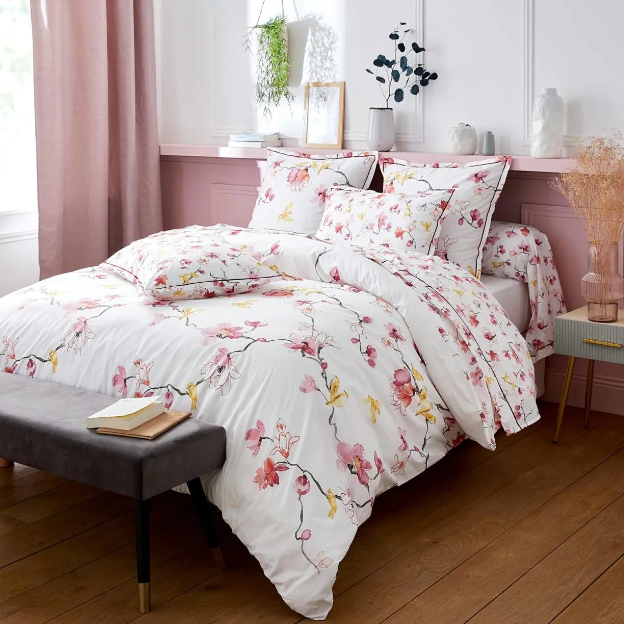 Taie d'oreiller carrée percale de coton (65 x 65 cm) Elisa Rose