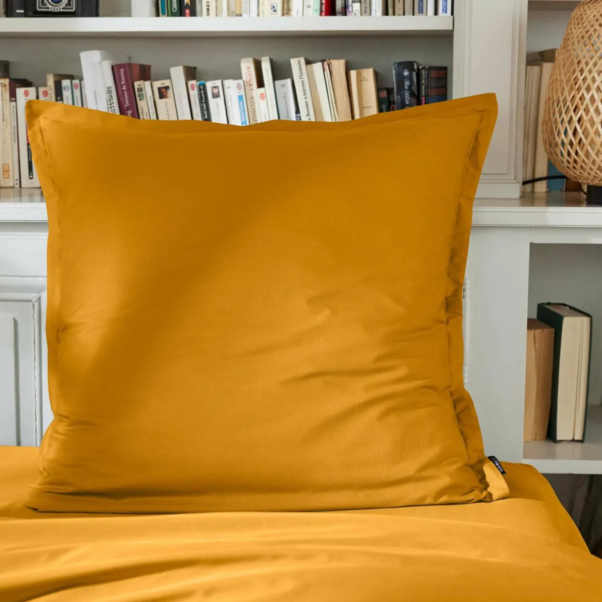 Taie d'oreiller carrée percale de coton (80 x 80 cm) Cali Jaune moutarde
