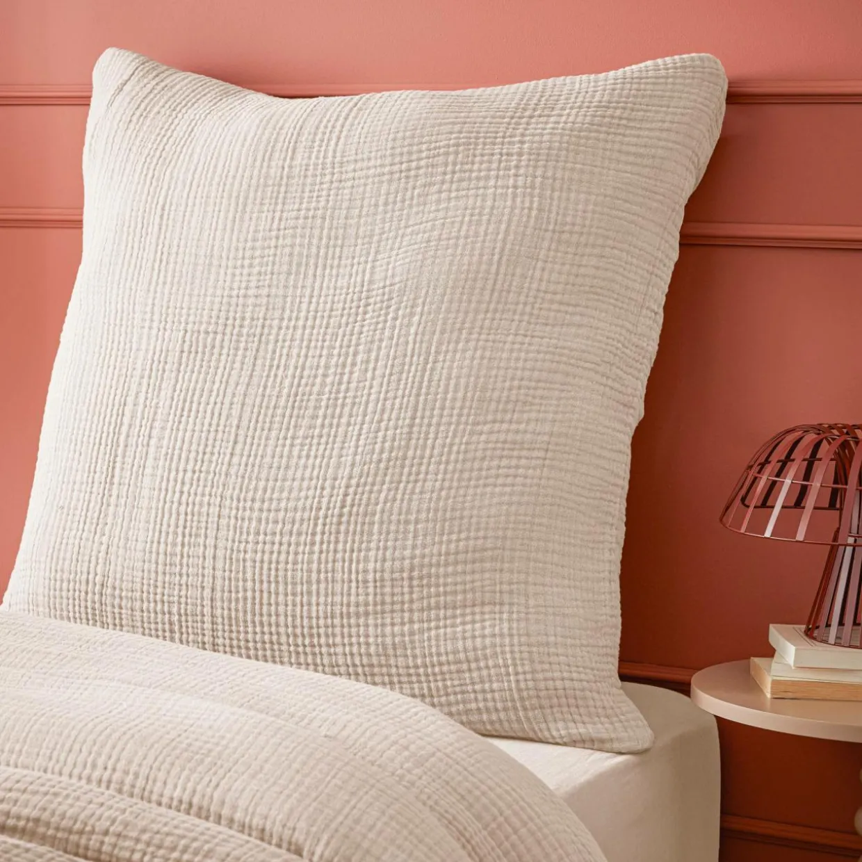 Taie d'oreiller quadruple gaze de coton (80 x 80 cm) Victoria x Gaïa Beige pampa