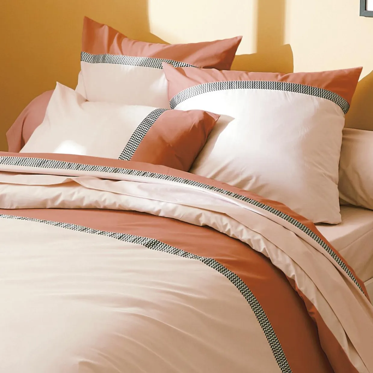 Taie d'oreiller rectangulaire percale de coton (50 x 70 cm) Macassar Cognac