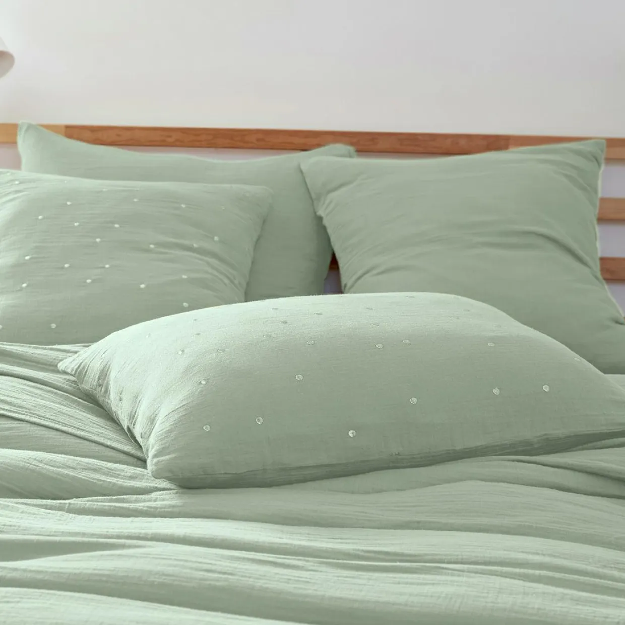 Taie d'oreiller rectangulaire gaze de coton (50 x 70 cm) Gaïa Chic Vert eucalyptus