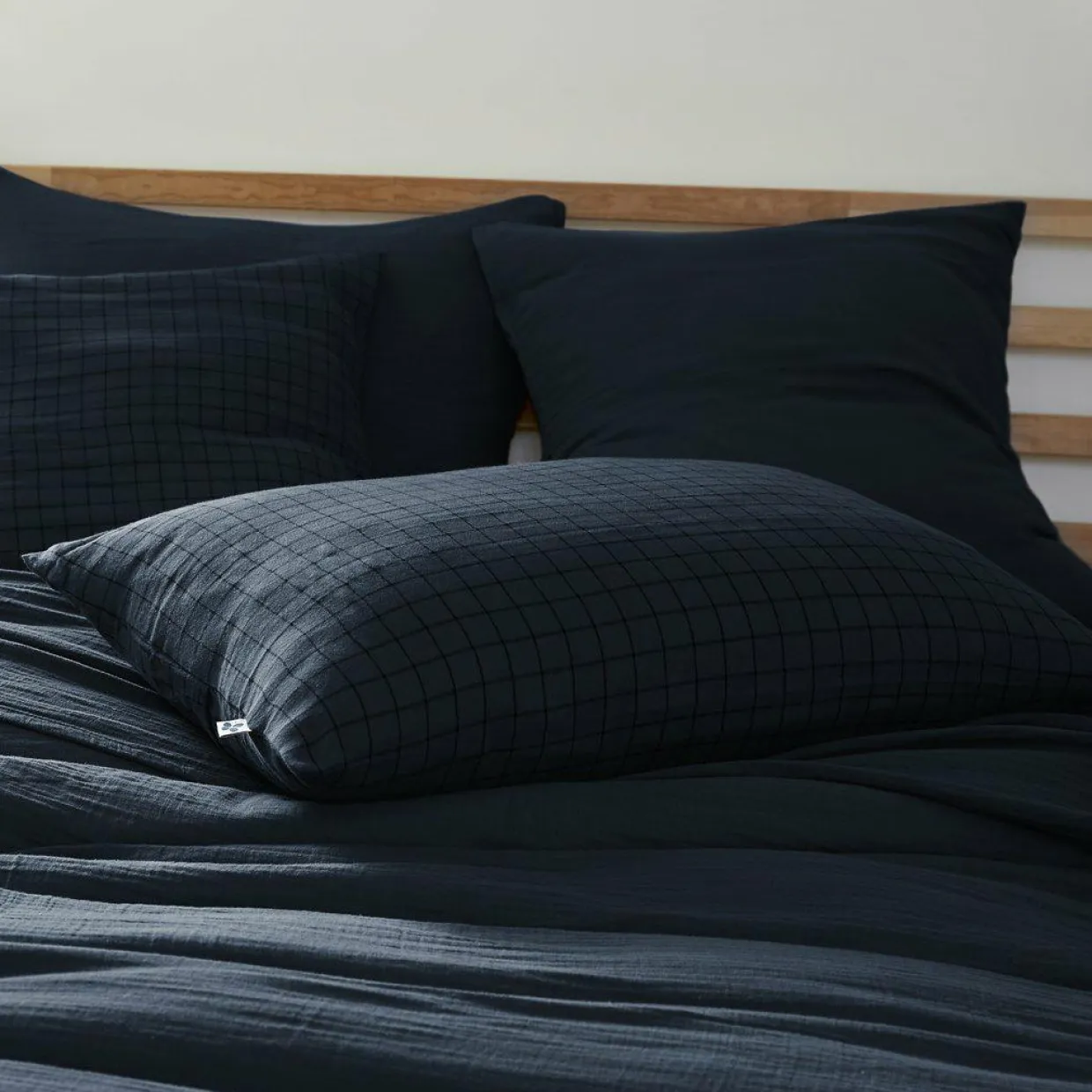 Taie d'oreiller rectangulaire gaze de coton (50 x 70 cm) Gaïa Mix Bleu nuit