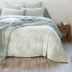 Taie d'oreiller rectangulaire gaze de coton (50 x 80 cm) Gaïa Vichy Vert eucalyptus