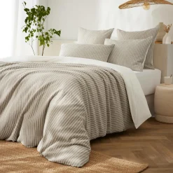 Taie d'oreiller rectangulaire réversible coton texturé et percale (50 x 70 cm) Alice Ecru