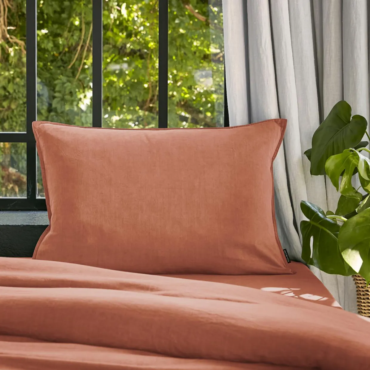 Taie d'oreiller rectangulaire lyocell Tencel™ lavé (50 x 70 cm) Olivia Terracotta