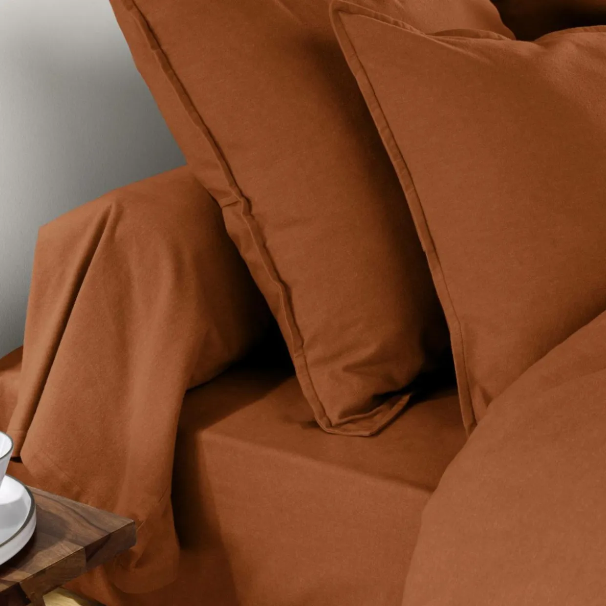 Taie d'oreiller rectangulaire flanelle de coton (50 x 70 cm) Nina Terracotta