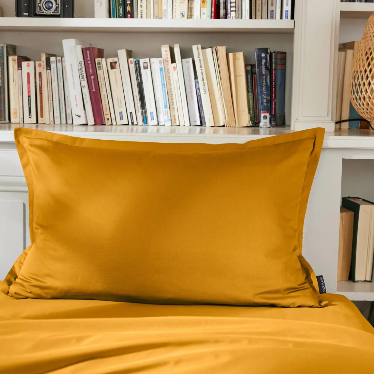 Taie d'oreiller rectangulaire percale de coton (50 x 80 cm) Cali Jaune moutarde