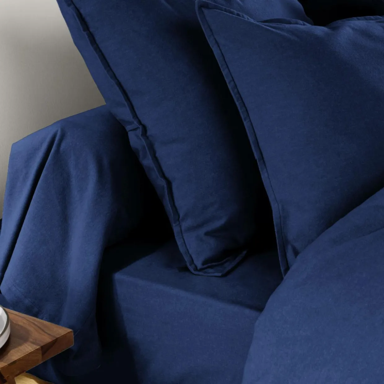 Taie d'oreiller rectangulaire flanelle de coton (50 x 80 cm) Nina Bleu nuit