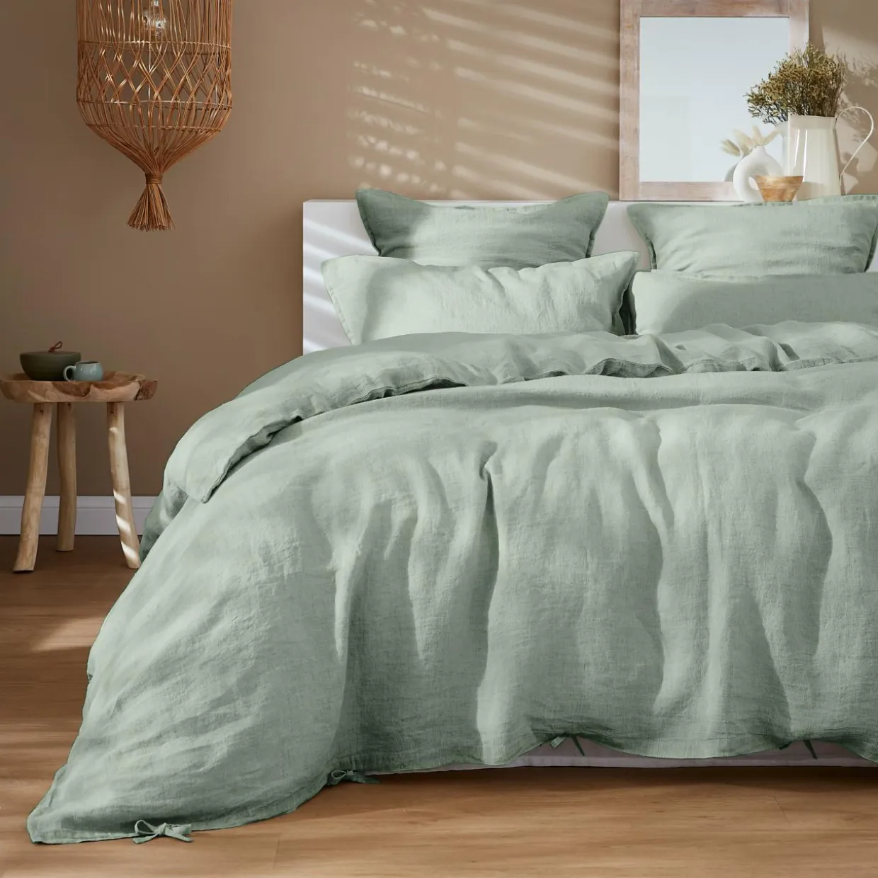 Taie d'oreiller rectangulaire lin lavé (50 x 70 cm) Louise Vert eucalyptus