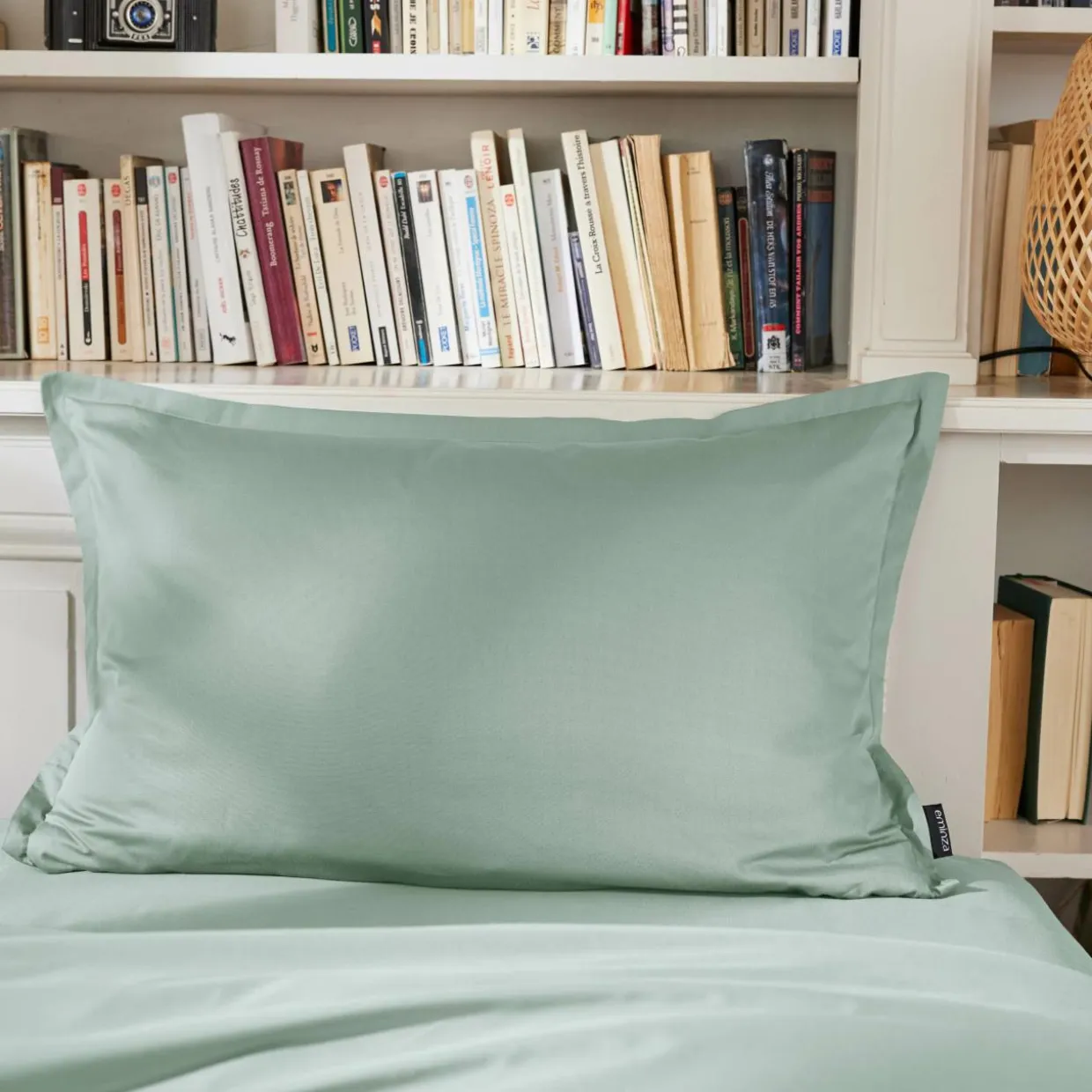 Taie d'oreiller rectangulaire percale de coton (50 x 80 cm) Cali Vert eucalyptus