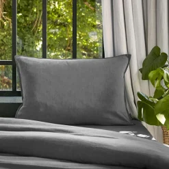 Taie d'oreiller rectangulaire lyocell Tencel™ lavé (50 x 70 cm) Olivia Gris granit