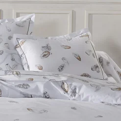 Taie d'oreiller rectangulaire percale de coton (50 x 70 cm) Plumes Grise
