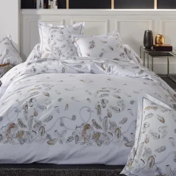 Taie d'oreiller rectangulaire percale de coton (50 x 70 cm) Plumes Grise