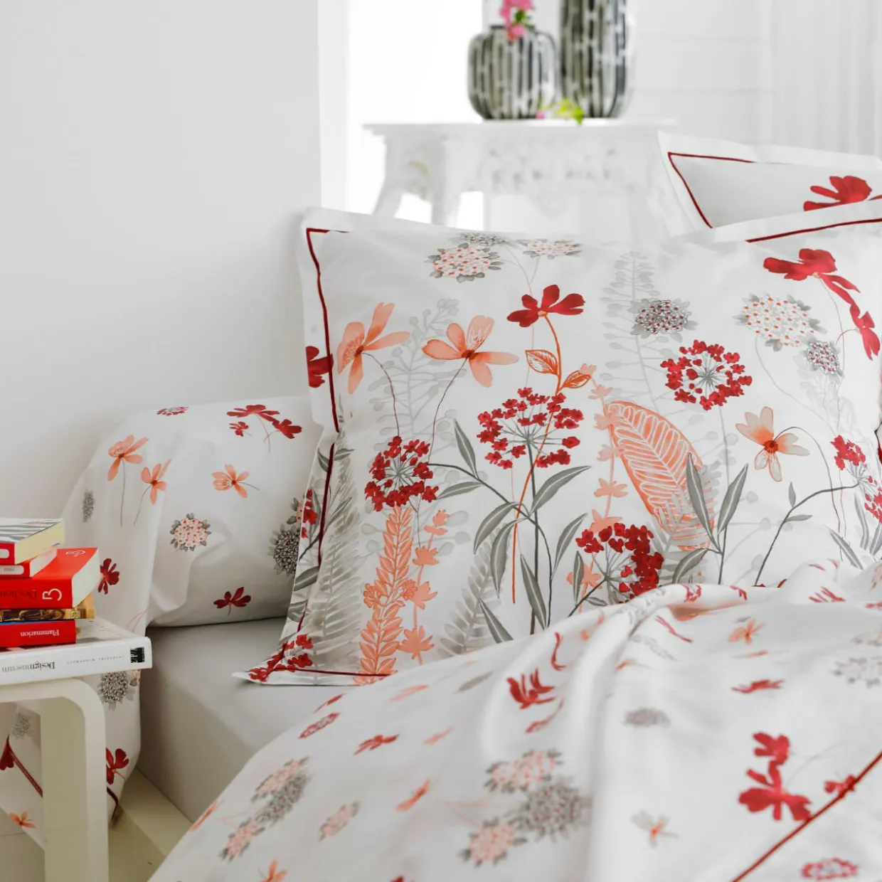 Taie d'oreiller rectangulaire percale de coton (50 x 70 cm) Petite folie Rouge