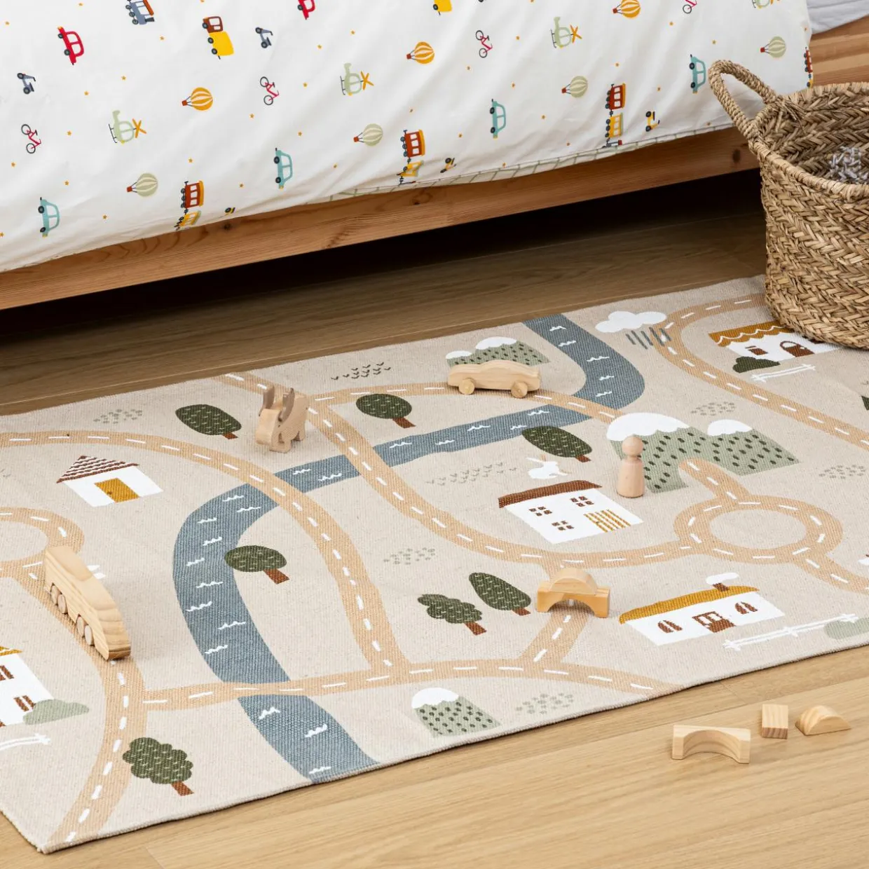 Tapis antidérapant enfant coton (100 x 150 cm) Routes Multicolore