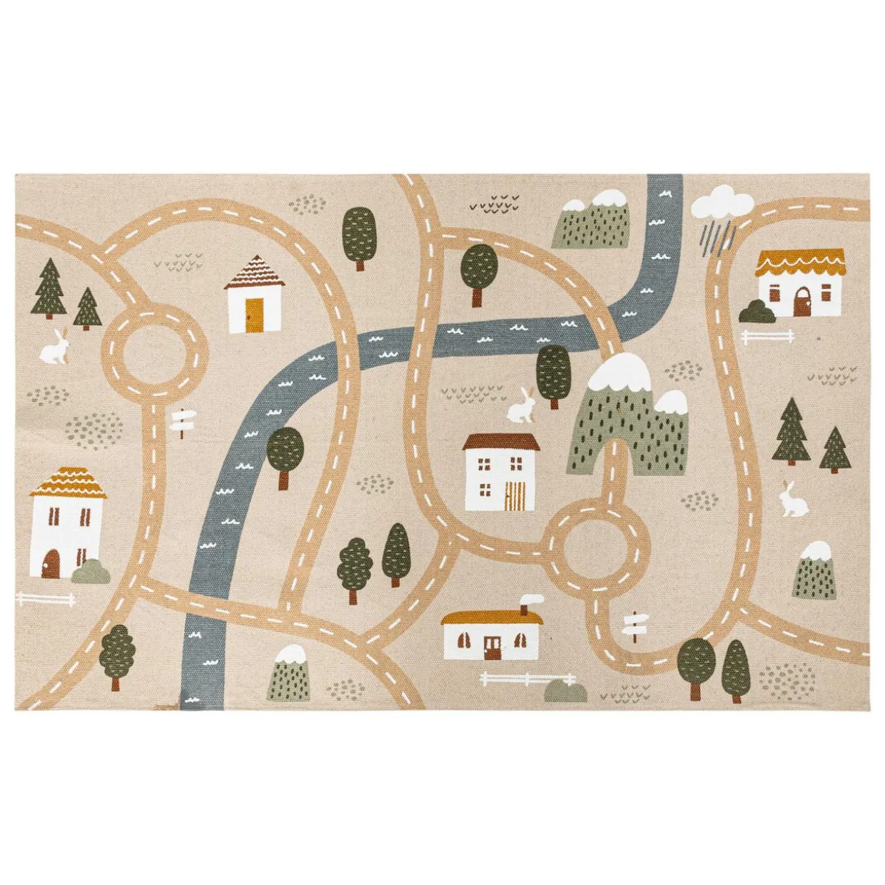 Tapis antidérapant enfant coton (100 x 150 cm) Routes Multicolore