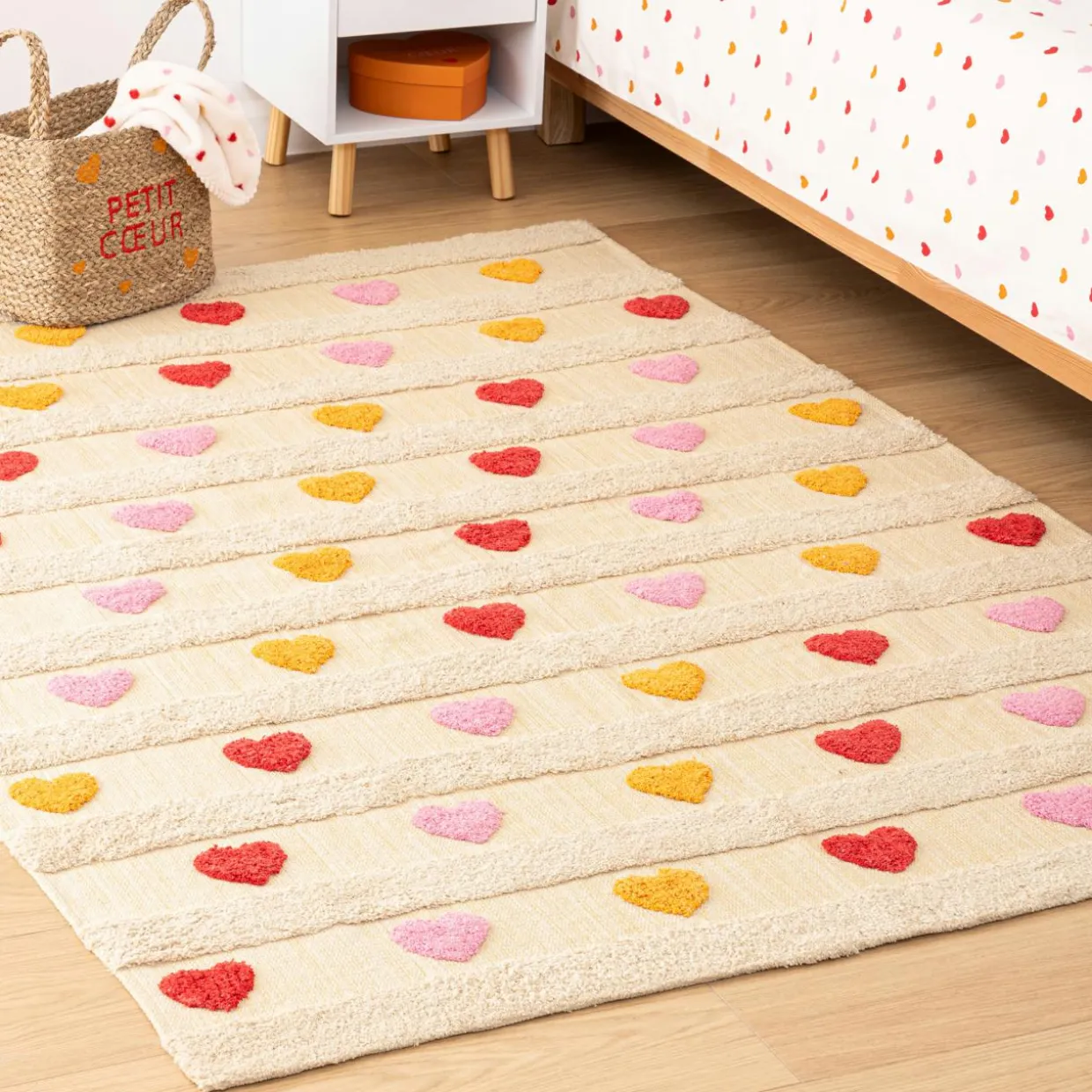 Tapis antidérapant enfant coton (120 x 170 cm) Amour Multicolore