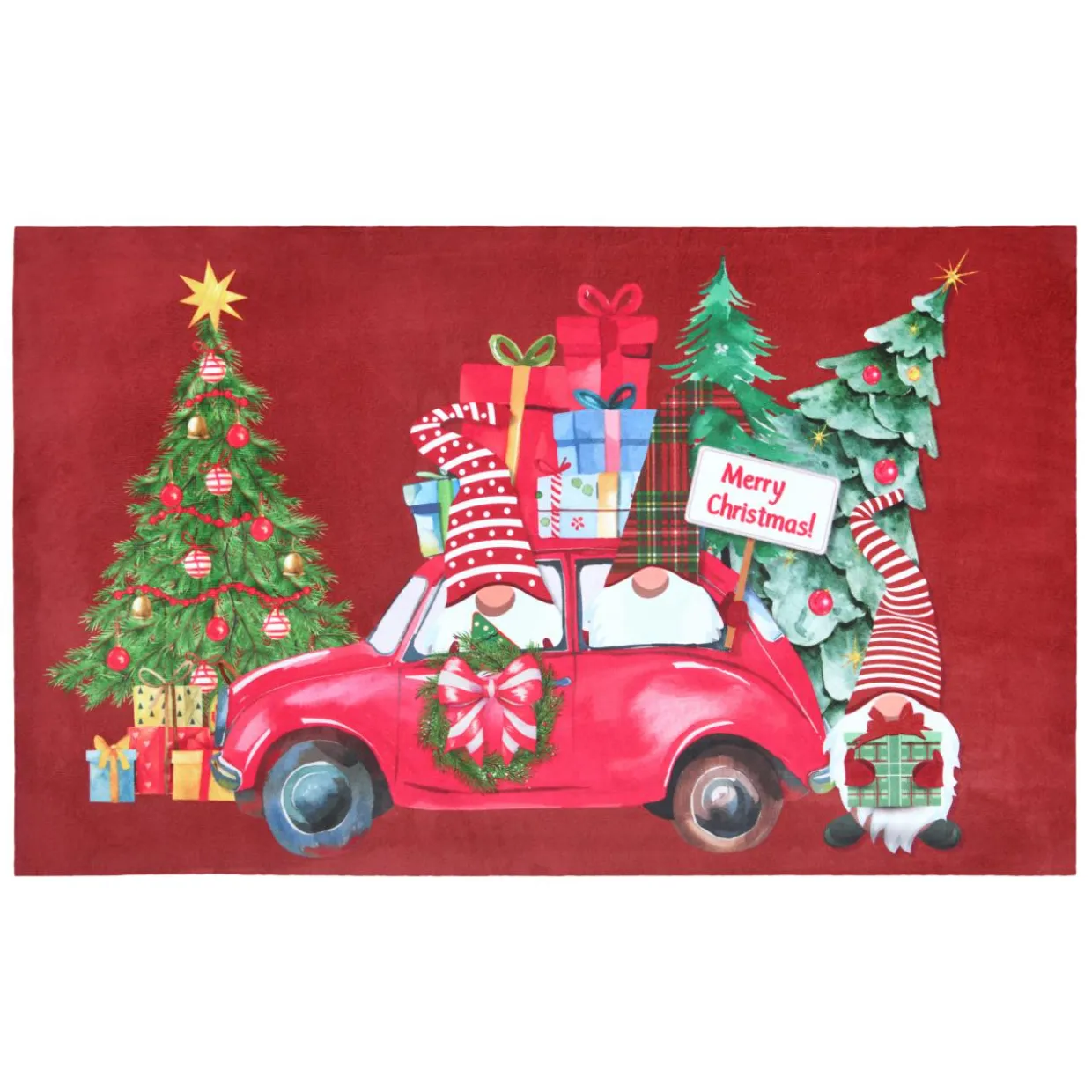 Tapis de Noël antidérapant (45 x 75 cm) Voiture des lutins Rouge