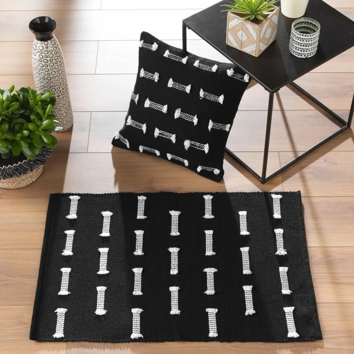 Tapis de salon coton (50 x 80 cm) Juline Noir