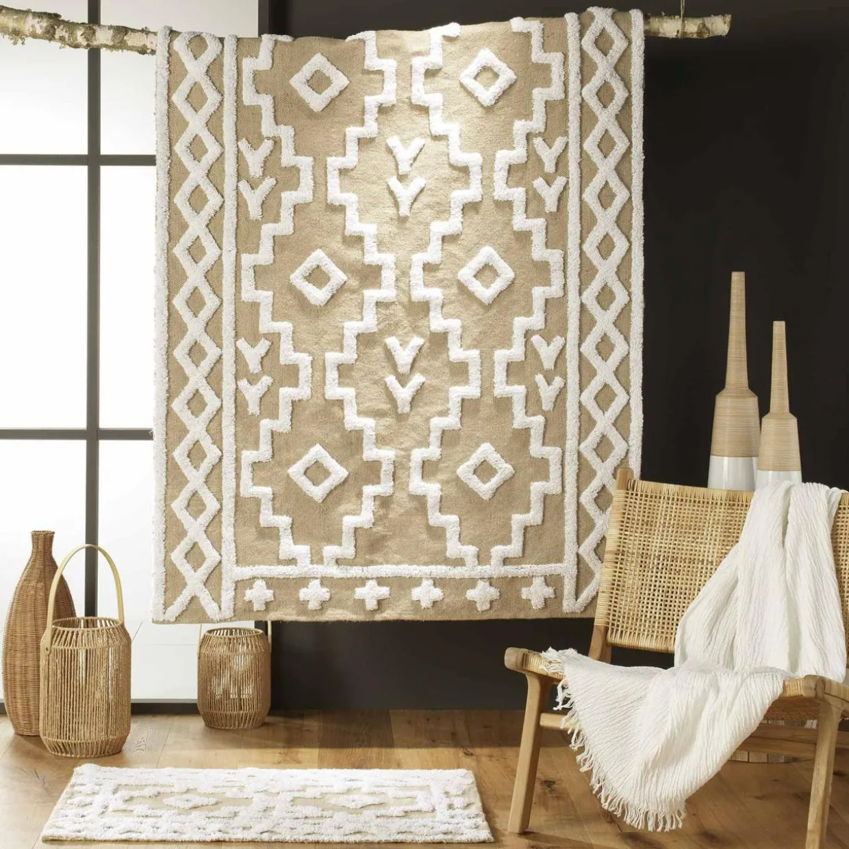 Tapis de salon jute et coton (120 x 170 cm) Medine Beige