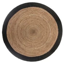 Tapis de salon jute rond (120 cm) Bord Noir