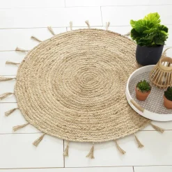 Tapis de salon jute rond (80 cm) Lurex Cosy Beige